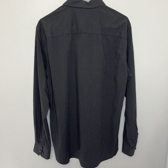 Van Heusen Dress Shirt Men's Size 16-16.5 Large Flex Slim Fit Black Striped VGC - Picture 5 of 8